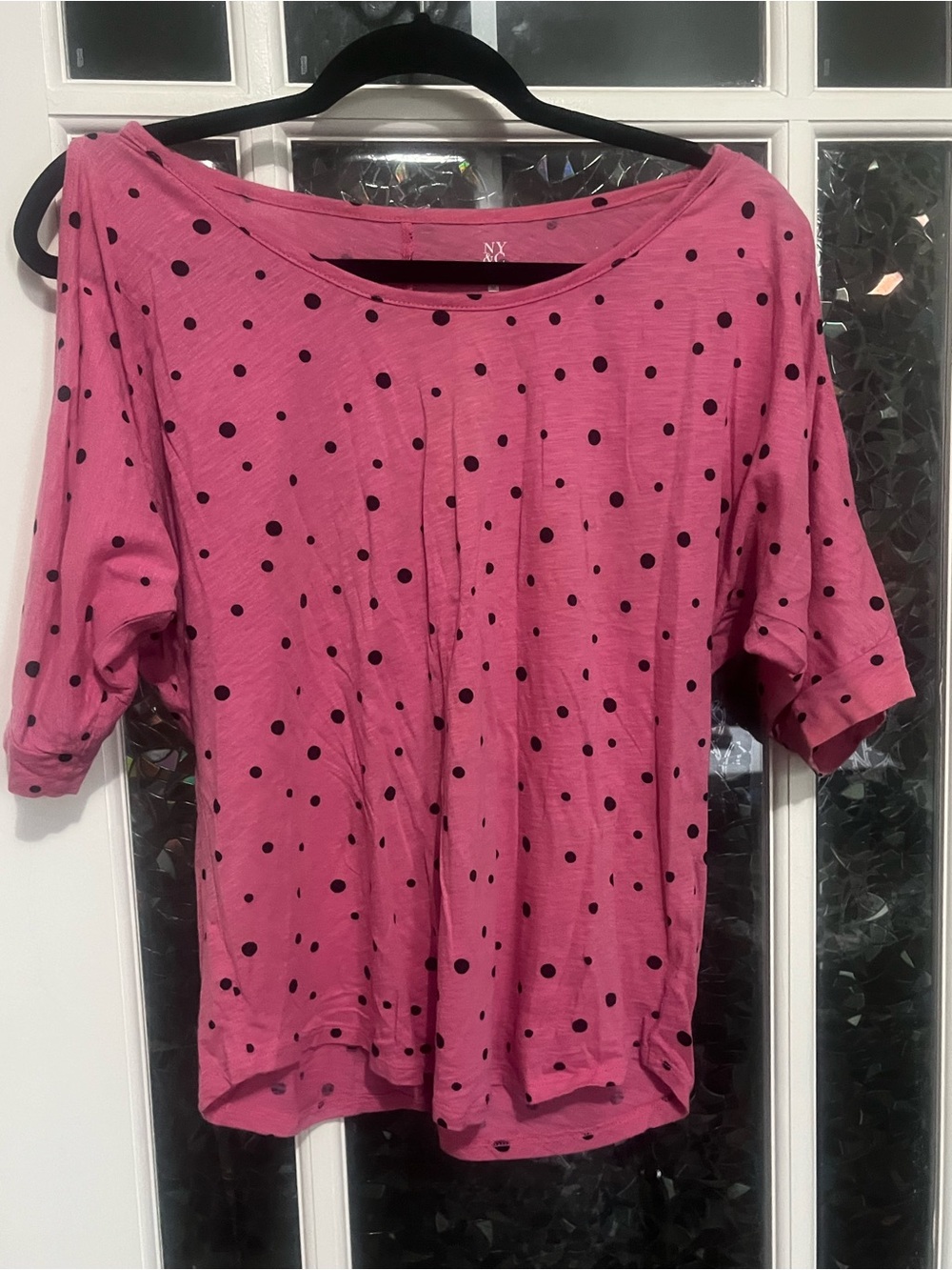 NYC Pink Tee with Black Polka Dots Size M